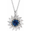 Platinum Natural Blue Sapphire & 0.60 Carats Natural Diamond Halo 16 to 18 inch Pendant