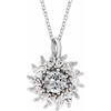 14 Karat White Gold Natural White Sapphire and 0.60 Carat Natural Diamond Halo 16 inch Pendant