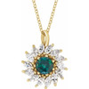 14 Karat Yellow Gold Lab Grown Alexandrite & 0.60 Carats Natural Diamond Halo 16 to 18 inch Pendant