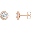 Moissanite Earrings in 14 Karat Rose Gold 4 mm Round Moissanite and 0.13 Carat Diamond Earrings