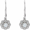 14 Karat White Gold 4mm Round Genuine Charles Colvard Moissanite and 0.12 Carat Diamond Earrings