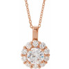 Created Moissanite Necklace in 14 Karat Rose Gold 6.5 mm Round &trade; Moissanite & 0.60 Carat Diamond 16 to 18 inch Pendant
