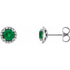 Genuine Emerald Earrings in 14 Karat White Gold Emerald & 0.16 Carat Diamond Earrings