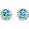 Genuine Blue Zircon Earrings in 14 Karat Rose Gold Genuine Blue Zircon & 0.16 Carat Diamond Earrings