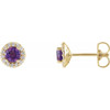 Genuine Amethyst Earrings in 14 Karat Yellow Gold Amethyst & 1/6 Carat Diamond Earrings