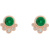 Genuine Emerald Earrings in 14 Karat Rose Gold Emerald and 0.13 Carat Diamond Earrings