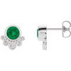 Genuine Emerald Earrings in Platinum Emerald and 0.13 Carat Diamond Earrings