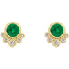 Genuine Emerald Earrings in 14 Karat Yellow Gold Emerald and 0.13 Carat Diamond Earrings