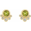 Peridot Earrings in 14 Karat Yellow Gold and 0.13 Carat Diamonds