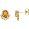 Golden Citrine Earrings in 14 Karat Yellow Gold Citrine & 0.13 Carat Diamond Earrings