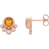 Golden Citrine Earrings in 14 Karat Rose Gold Citrine & 0.13 Carat Diamond Earrings