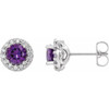 Genuine Amethyst Earrings in 14 Karat White Gold Amethyst & 1/6 Carat Diamond Earrings