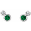 Created Emerald Earrings in 14 Karat White Gold Created Emerald and 0.13 Carat Diamond Earrings