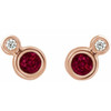 Created Ruby Earrings in 14 Karat Rose Gold Created Ruby and 0.13 Carat Diamond Earrings