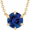 Lab Blue Sapphire Necklace in 14 Karat Yellow Gold Solitaire 18 inch Pendant