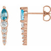 Genuine Blue Zircon Earrings in 14 Karat Rose Gold Genuine Blue Zircon & 0.25 Carat Diamond Earrings