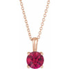 Lab Ruby Necklace in 14 Karat Rose Gold Lab Ruby 16 to 18 inch Pendant