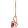 Lab Ruby Necklace in 14 Karat Rose Gold Lab Ruby 16 to 18 inch Pendant