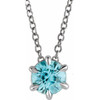 Genuine Blue Zircon Necklace in Platinum Solitaire 16 to 18 inch Pendant