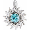 14 Karat White Gold Natural Blue Blue Zircon & 0.60 Carats Natural Diamond Halo Pendant