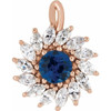 14 Karat Rose Gold Natural Blue Sapphire & 0.60 Carats Natural Diamond Halo Pendant