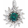 Sterling Silver Lab Grown Alexandrite & 0.60 Carats Natural Diamond Halo Pendant