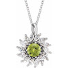 Platinum Natural Peridot & 0.60 Carats Natural Diamond Halo 16 to 18 inch Pendant