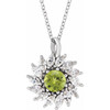 14 Karat White Gold Natural Peridot & 0.60 Carats Natural Diamond Halo 16 to 18 inch Pendant