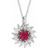 14 Karat White Gold Lab Grown Ruby & 0.60 Carats Natural Diamond Halo 16 to 18 inch Pendant