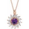 14 Karat Rose Gold  Natural Amethyst & 0.60 Carats  Natural Diamond Halo 16 to 18 inch Pendant