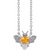 14 Karat White Gold Natural Orange Garnet Bee 16 inch Pendant