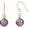 14 Karat Yellow Gold Amethyst and Freshwater Cultured Pearl Earrings