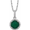 Sterling Silver Lab Grown Emerald and .01 Carat Diamond 18 inch Necklace