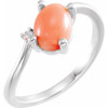 Pink Coral Bypass Ring in 14 Karat White Gold and .01 Carat Diamonds