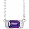Sterling Silver Natural Amethyst and .02 Carat Natural Diamond Bar 16 inch Necklace