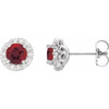 Red Garnet Earrings in 14 Karat White Gold Mozambique Garnet & 1/6 Carat Diamond Earrings