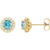 Genuine Blue Zircon set in 14 Karat Yellow Gold Genuine Zircon and 0.16 Carat Diamond Earrings