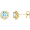 Genuine Aquamarine Earrings in 14 Karat Yellow Gold Round Cut Aquamarine & 1/6 Carat Diamond Earrings