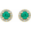 Genuine Emerald Earrings in 14 Karat Yellow Gold Emerald & 1/6 Carat Diamond Earrings