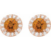 Golden Citrine Earrings in 14 Karat Rose Gold Citrine & 1/6 Carat Diamond Earrings