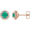 Genuine Emerald Earrings in 14 Karat Rose Gold Emerald & 1/6 Carat Diamond Earrings 
