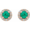 Genuine Emerald Earrings in 14 Karat Rose Gold Emerald & 1/6 Carat Diamond Earrings 