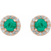 Genuine Emerald Earrings in 14 Karat Rose Gold Emerald & 1/6 Carat Diamond Earrings 