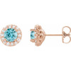 Genuine Blue Zircon set in 14 Karat Rose Gold Genuine Zircon and 0.16 Carat Diamond Earrings