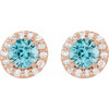 Genuine Blue Zircon set in 14 Karat Rose Gold Genuine Zircon and 0.16 Carat Diamond Earrings