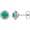 Genuine Emerald Earrings in Sterling Silver Emerald & 1/6 Carat Diamond Earrings 