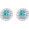 Genuine Blue Zircon set in Sterling Silver Genuine Zircon and 0.16 Carat Diamond Earrings