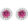 Pink Tourmaline Earrings in Sterling Silver & 1/6 Carat Diamond Halo Earrings