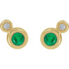Genuine Emerald Earrings in 14 Karat Yellow Gold Emerald & 1/8 Carat Diamond Earrings