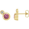 Pink Tourmaline Earrings in 14 Karat Yellow Gold Pink Tourmaline & 1/8 Carat Diamond Earrings